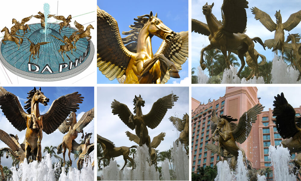 bronze winged horse fountain