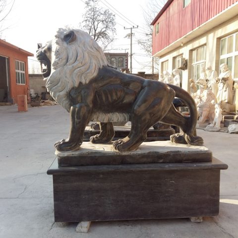 Marble Black Lion Statue in Pair