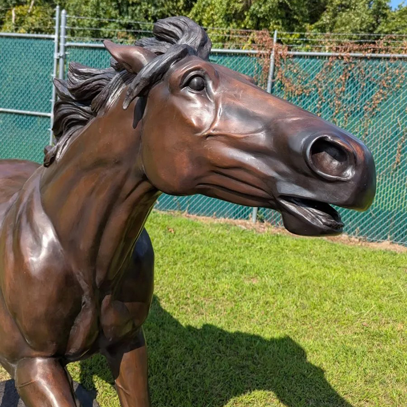 Bronze Horse Garden Statue frontal head detail