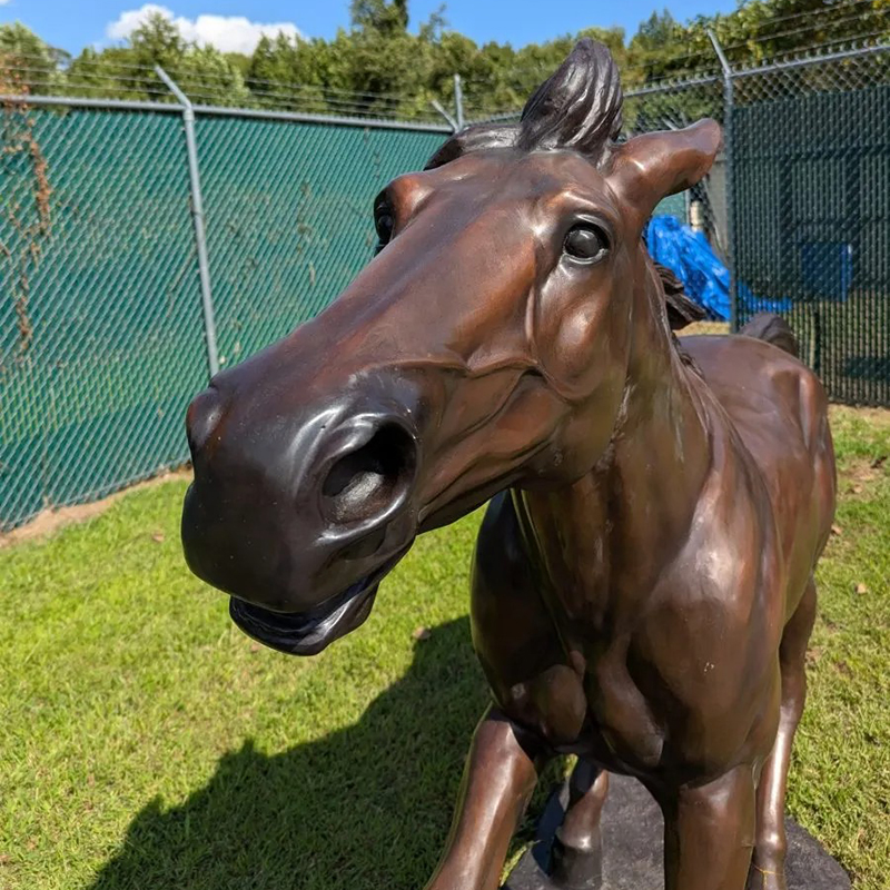 Bronze Horse Garden Statue head detail