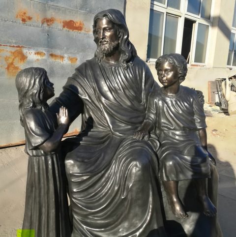 life size bronze jesus statue with children