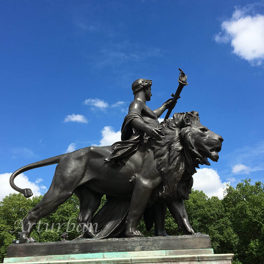 man with lion statue