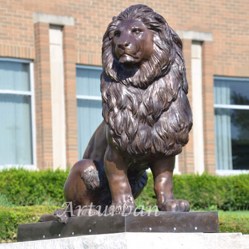 Bronze Lion Statues in Front of House