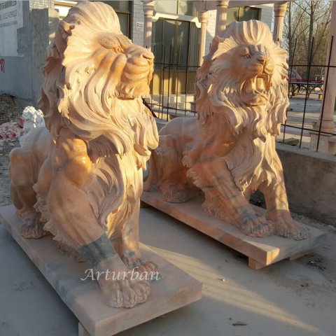 front door lion statues