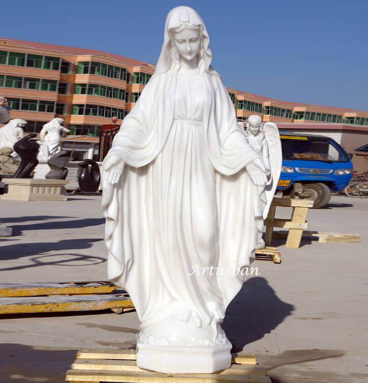 Natural Marble Virgin Mary Statue with Open Hand Christian Statues