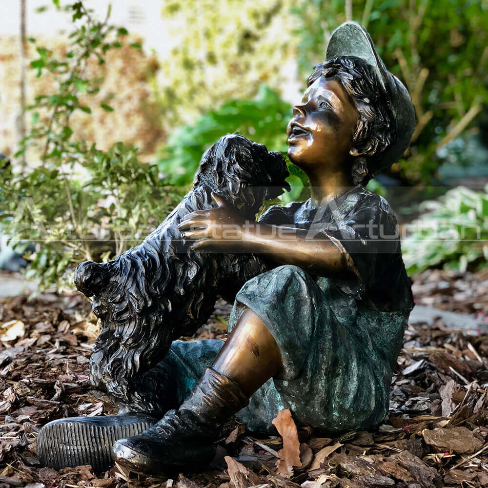 Boy and Dog Garden Statue