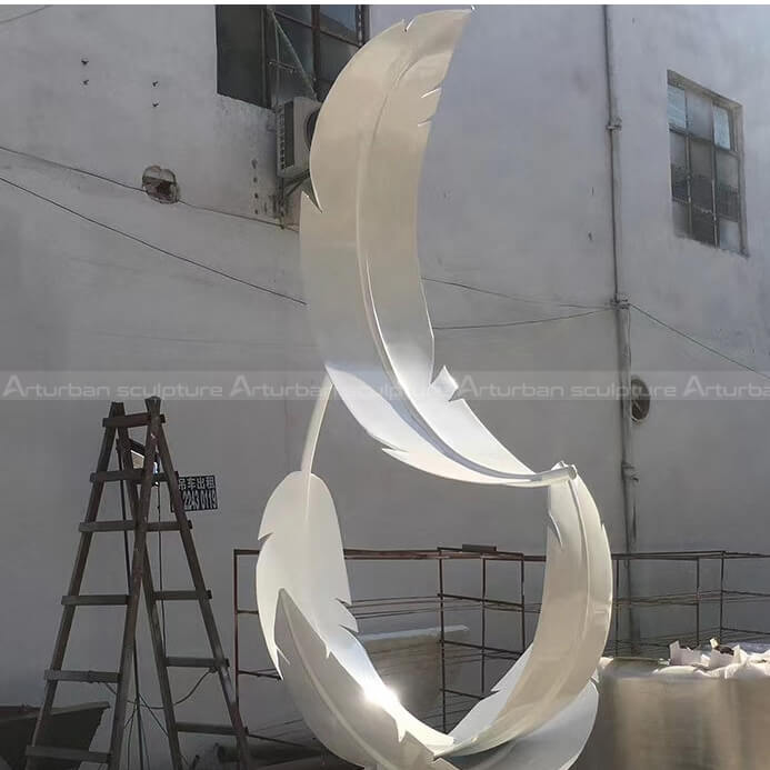 stainless steel metal feather sculpture