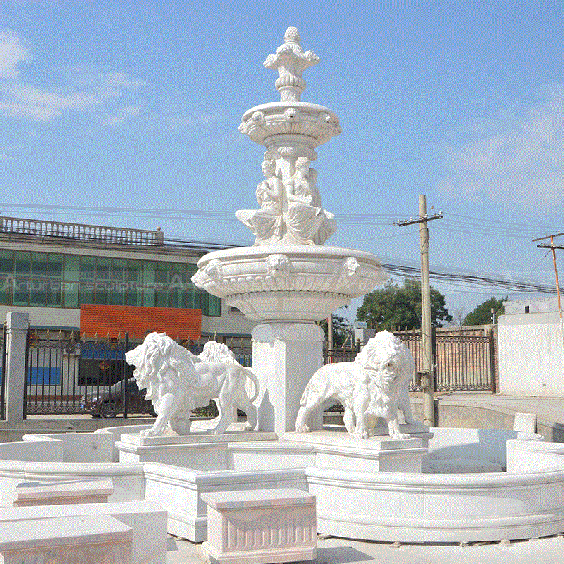 natural stone lion fountain