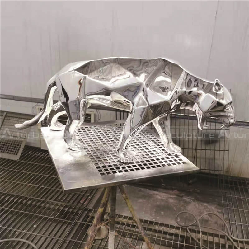 silver leopard statue