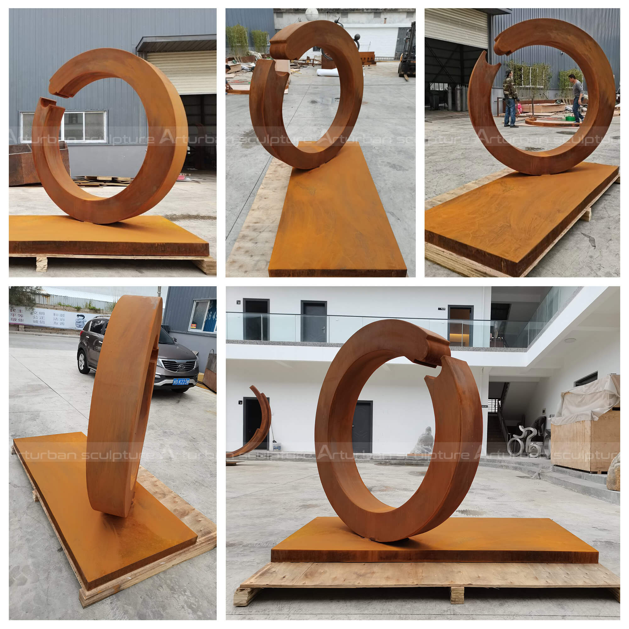 rusty metal ring sculpture