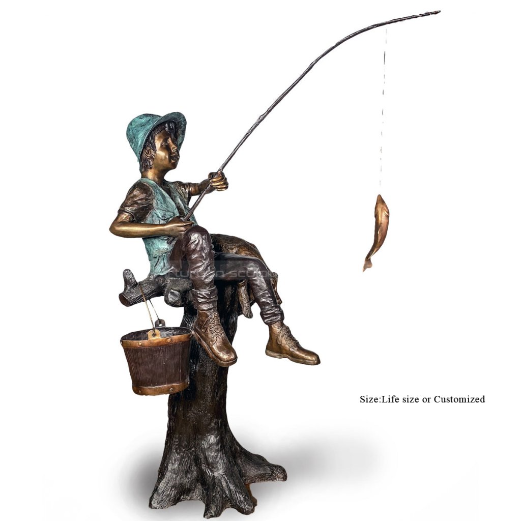 fishing boy garden sculpture