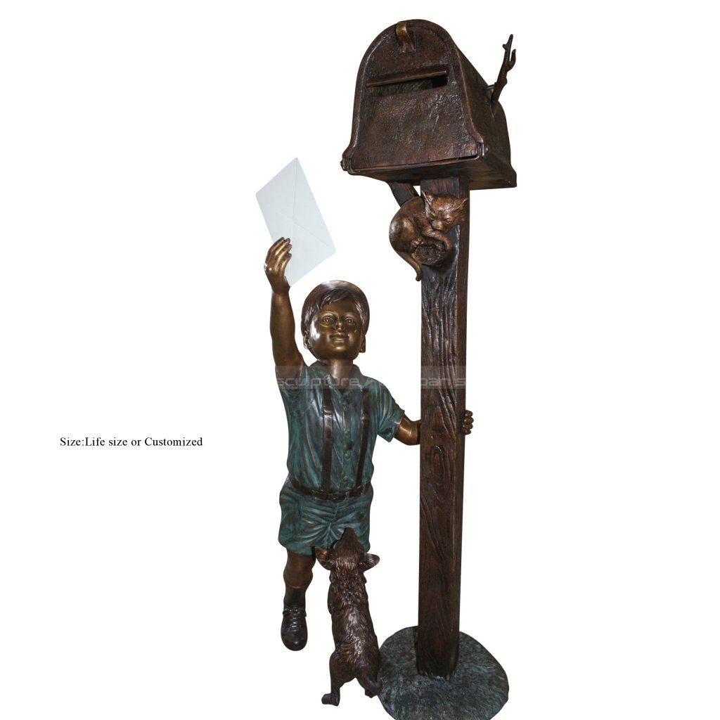 Bronze Boy Mailbox Statue