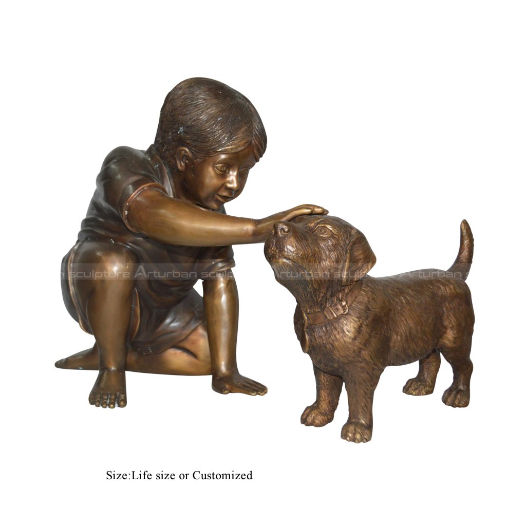 boy dog bronze statue