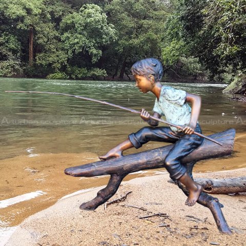 fishing boy garden statue