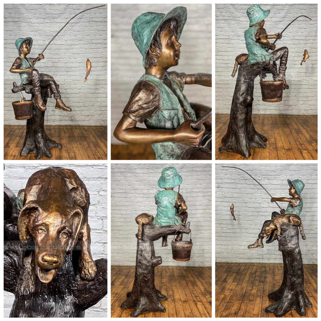 fishing boy garden sculpture