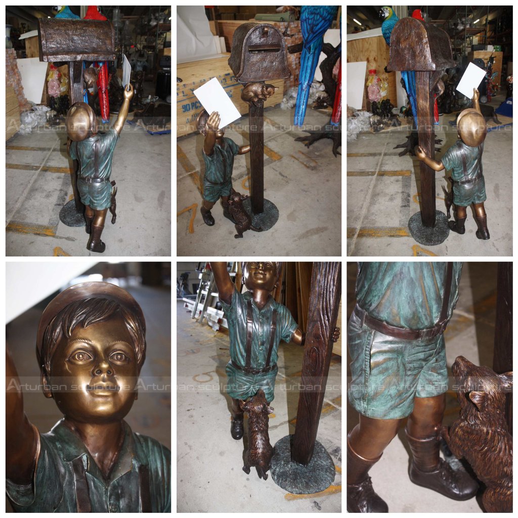 Bronze Boy Mailbox Statue