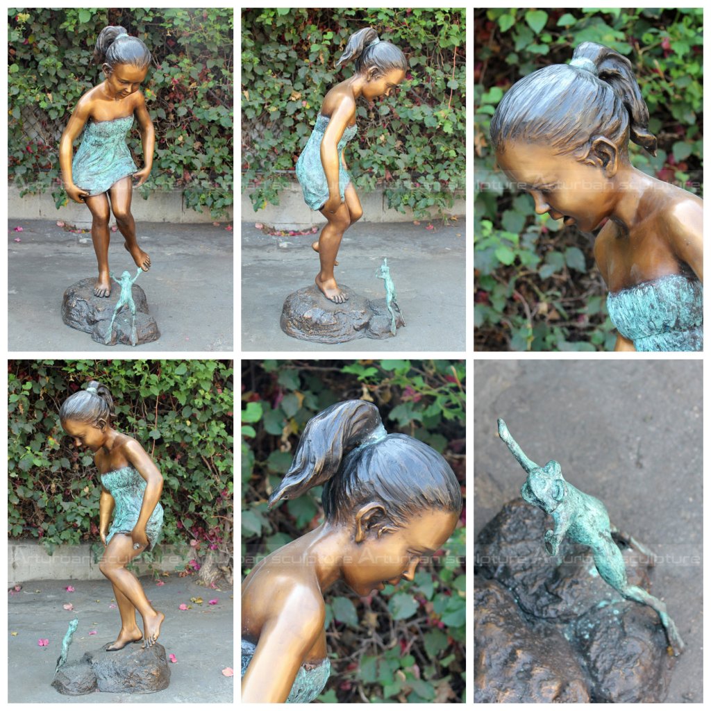 girl with frog sculpture