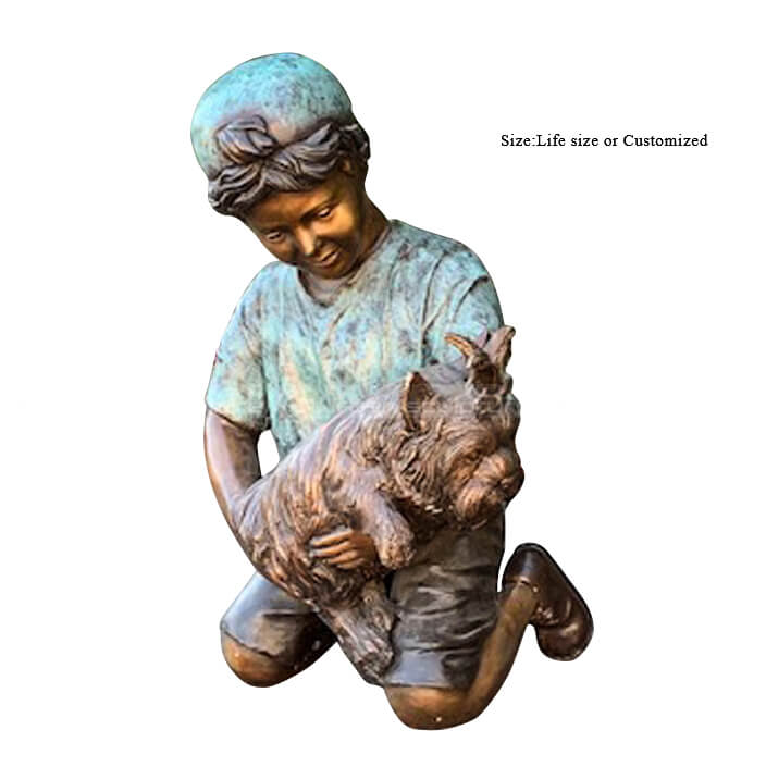 boy and dog sculpture