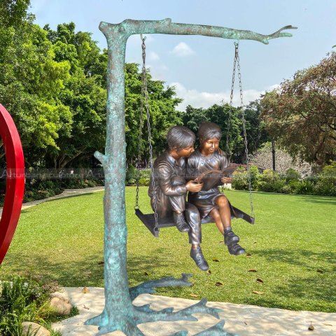 Bronze Children Reading Statue