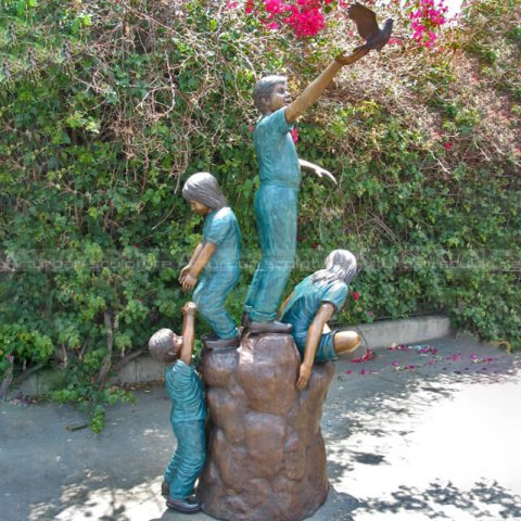 Children Playing Bronze Garden Statue