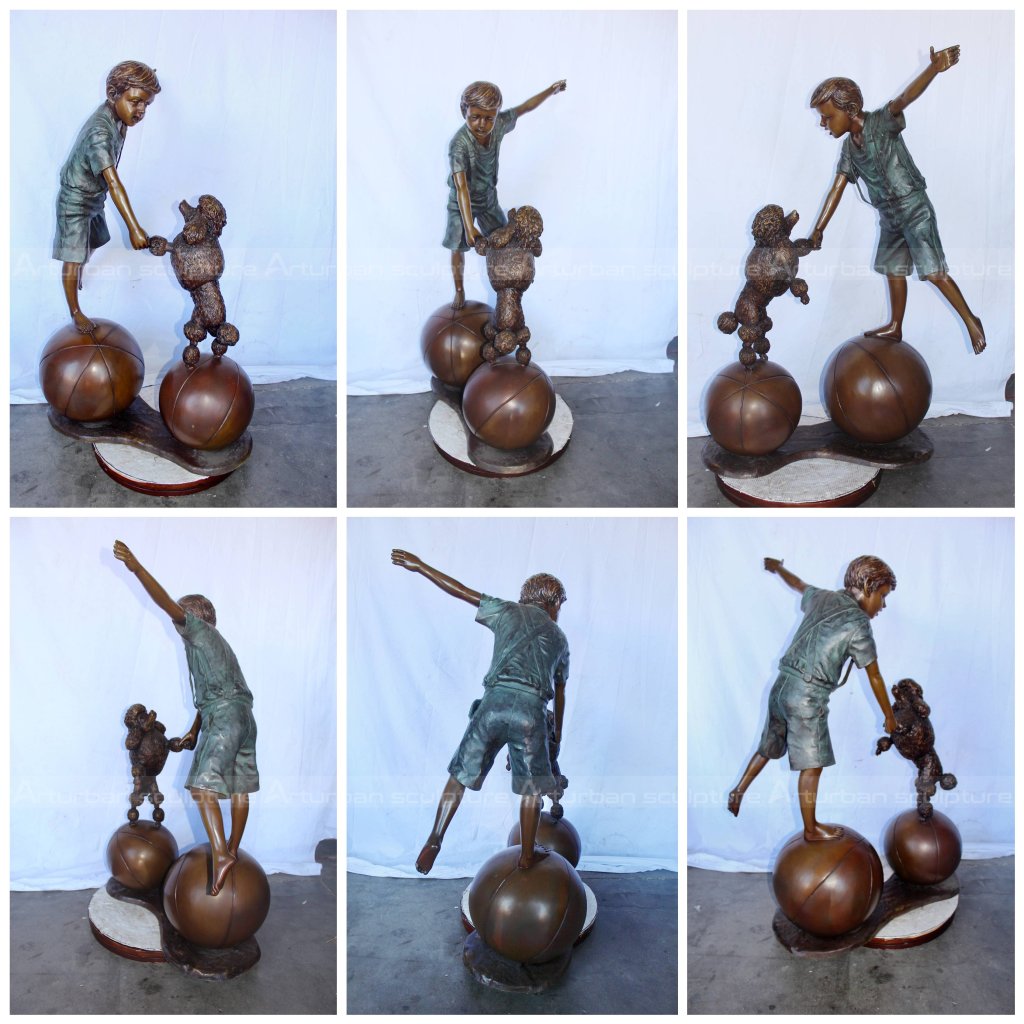 little boy and dog statue