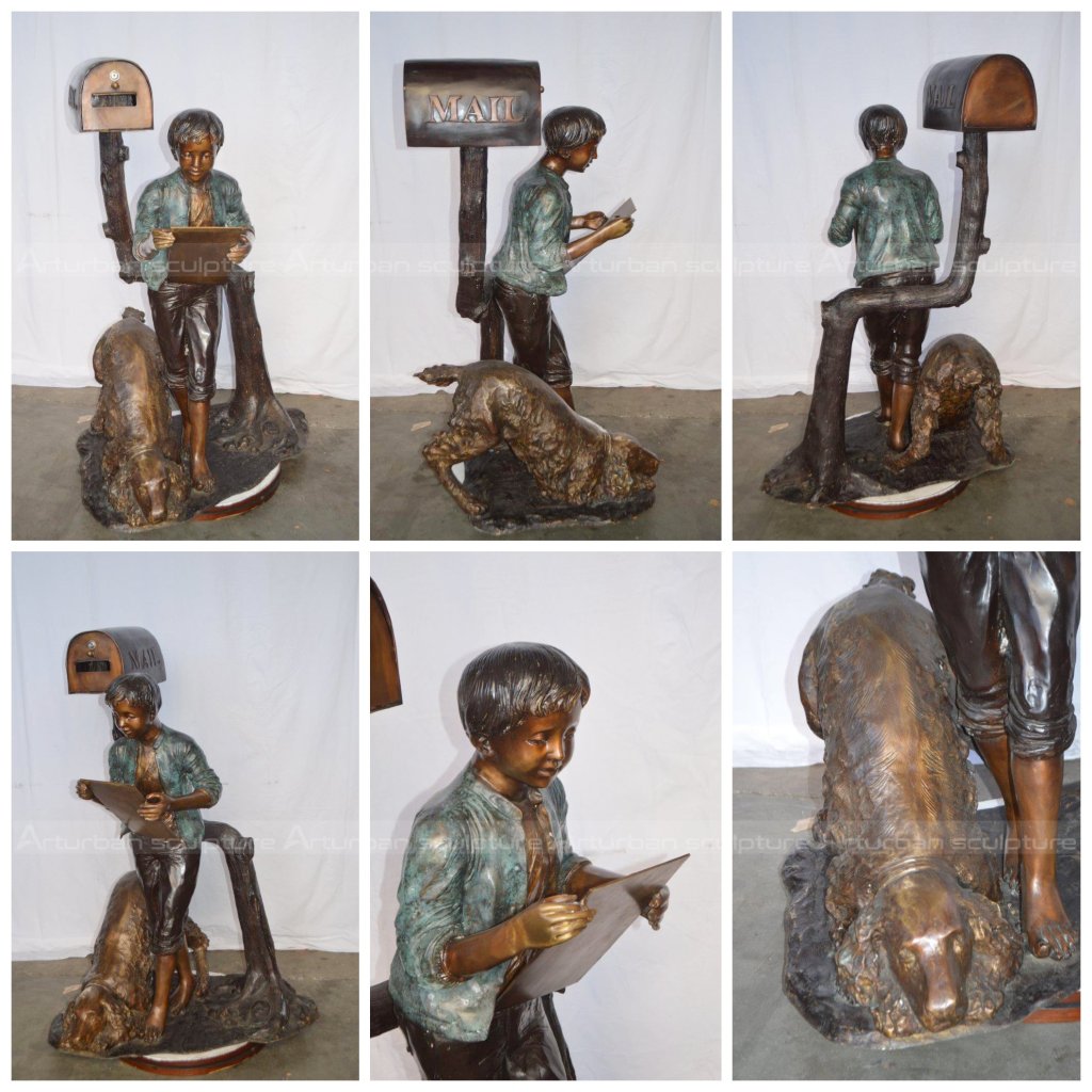 reading boy mailbox statue