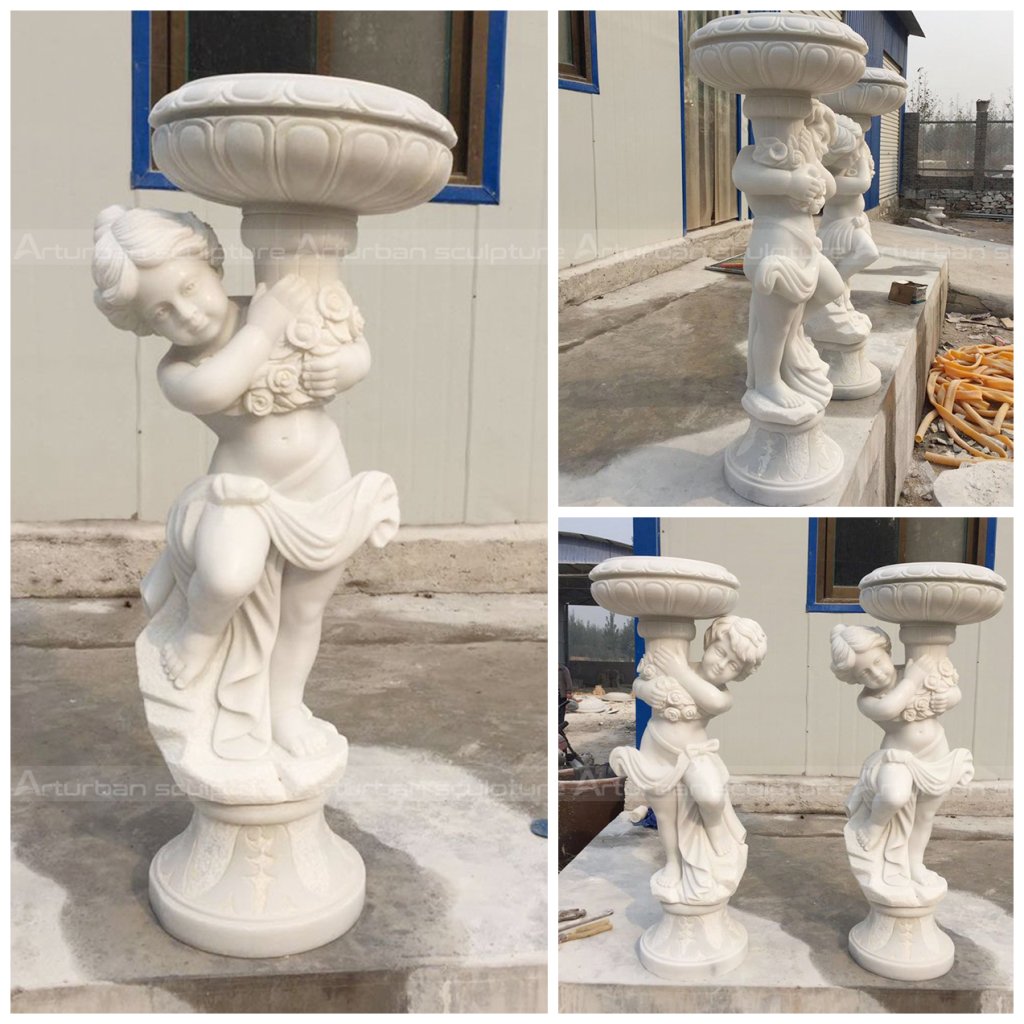 child flower pot statue