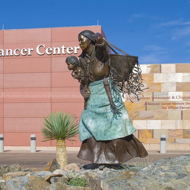 mother and son garden statue