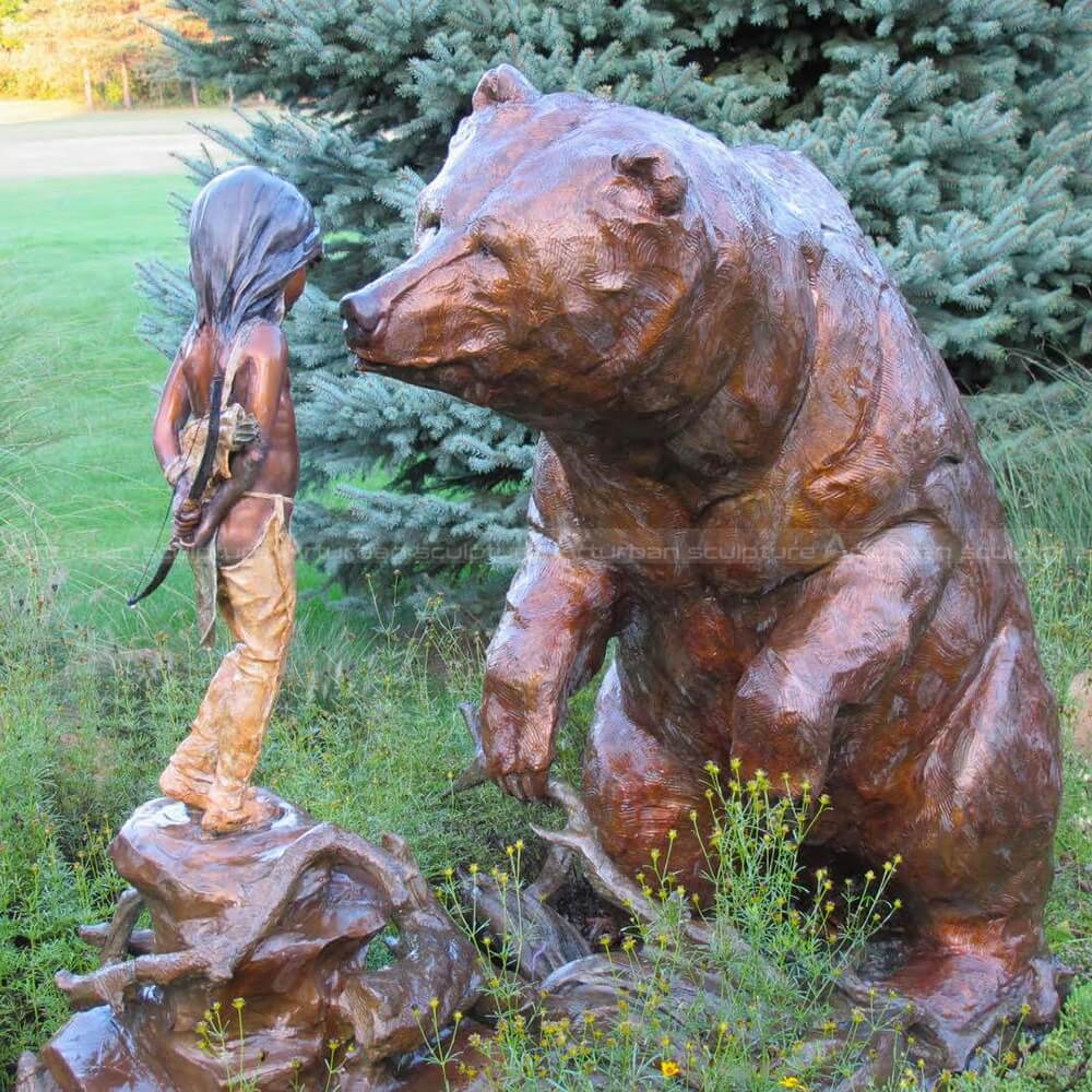 boy and bear bronze sculpture