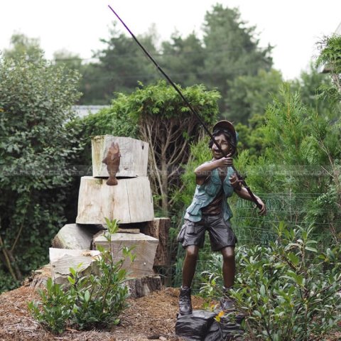 Little Boy Fishing Statue