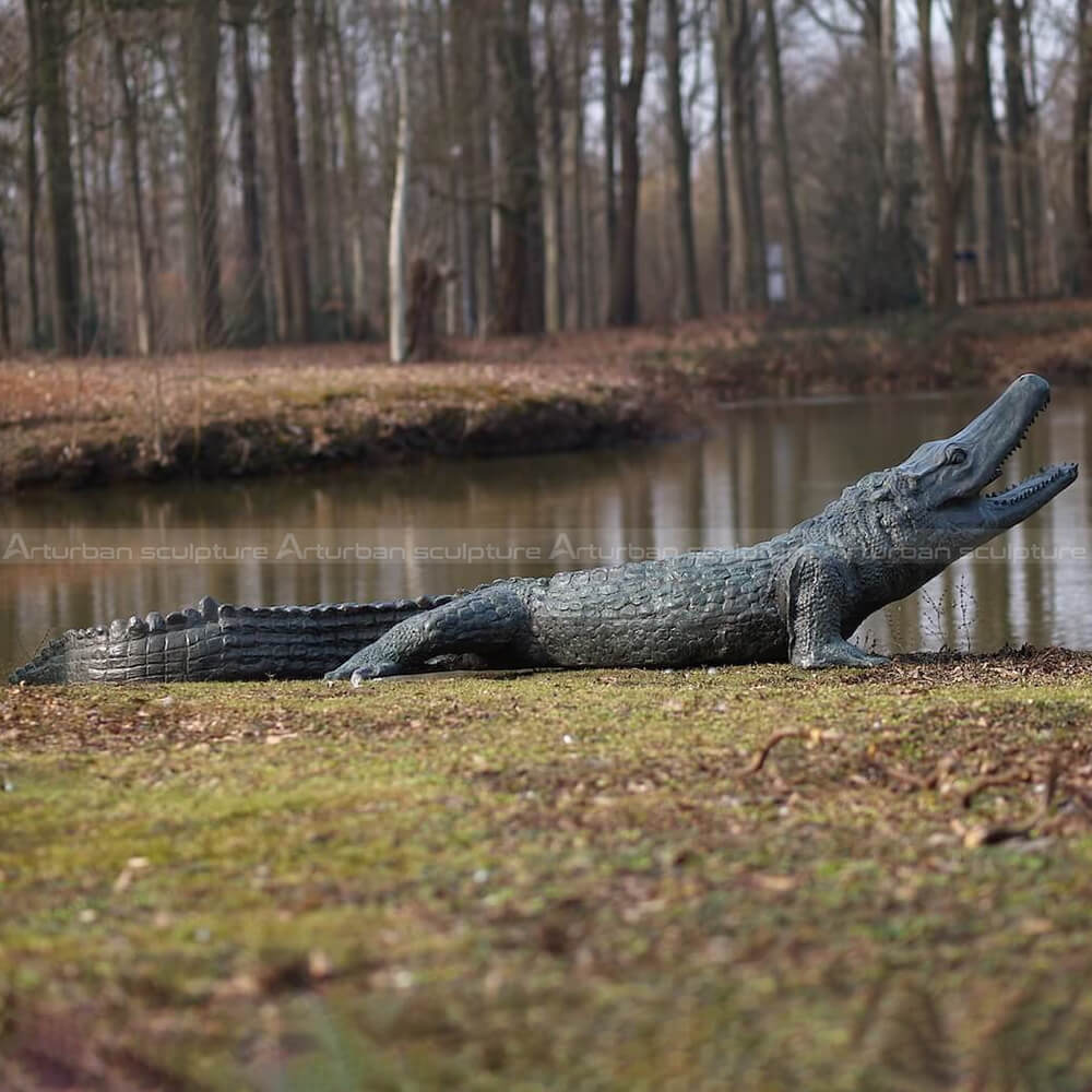 bronze alligator sculpture