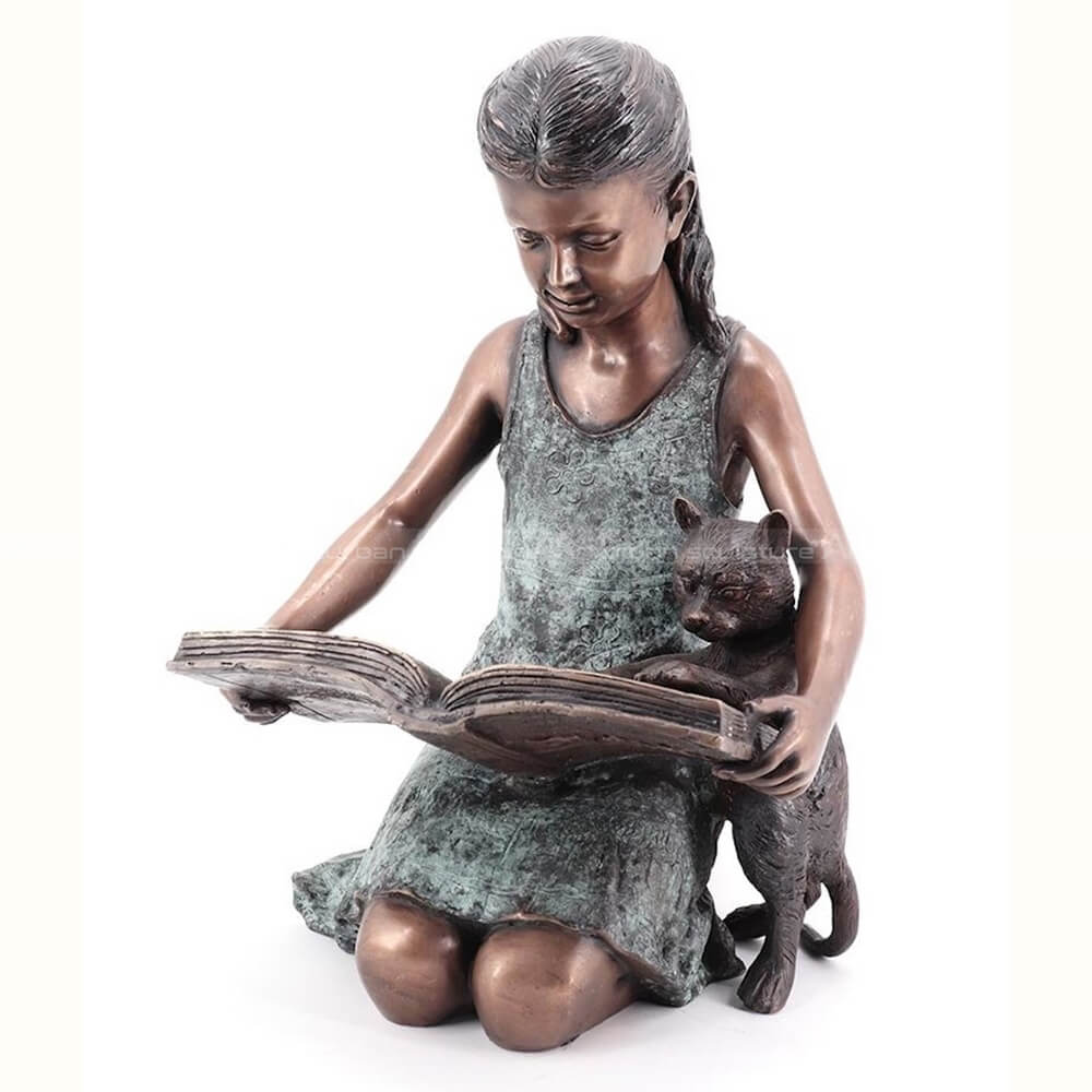 Reading Girl with Cat Statue