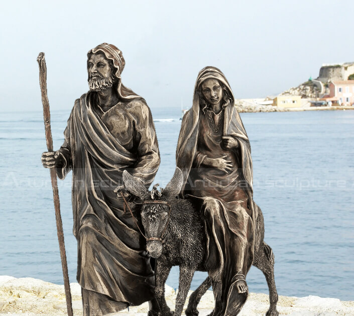 mary and joseph on donkey statue