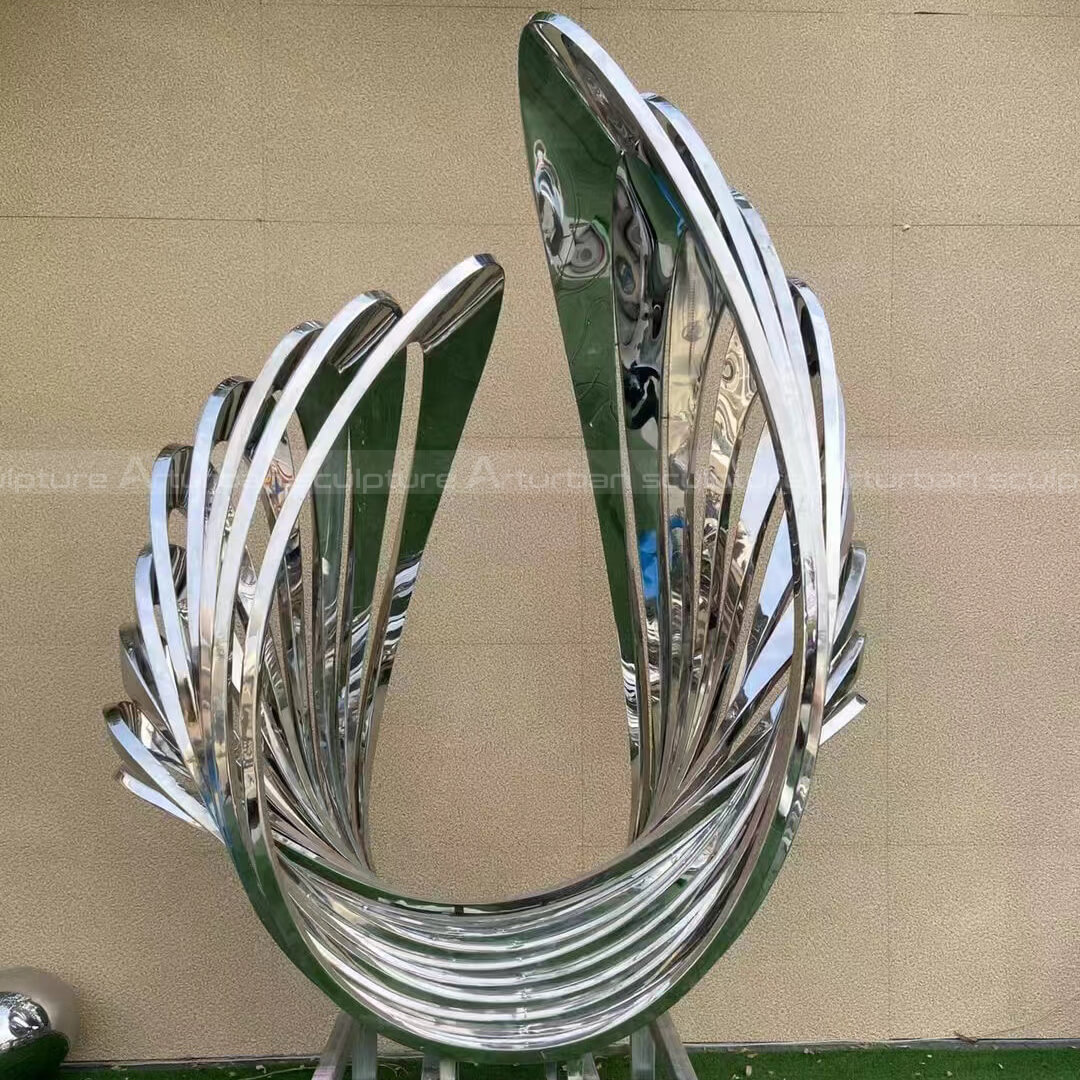 Mirror-polished stainless steel abstract sculpture