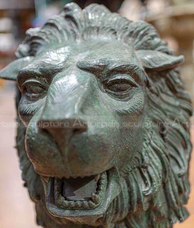 bronze lion roaring statue