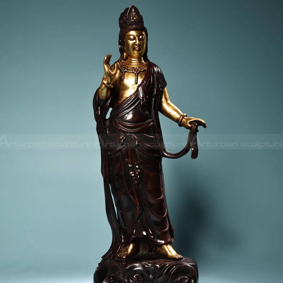 Purple Bronze Gold Guanyin Statue