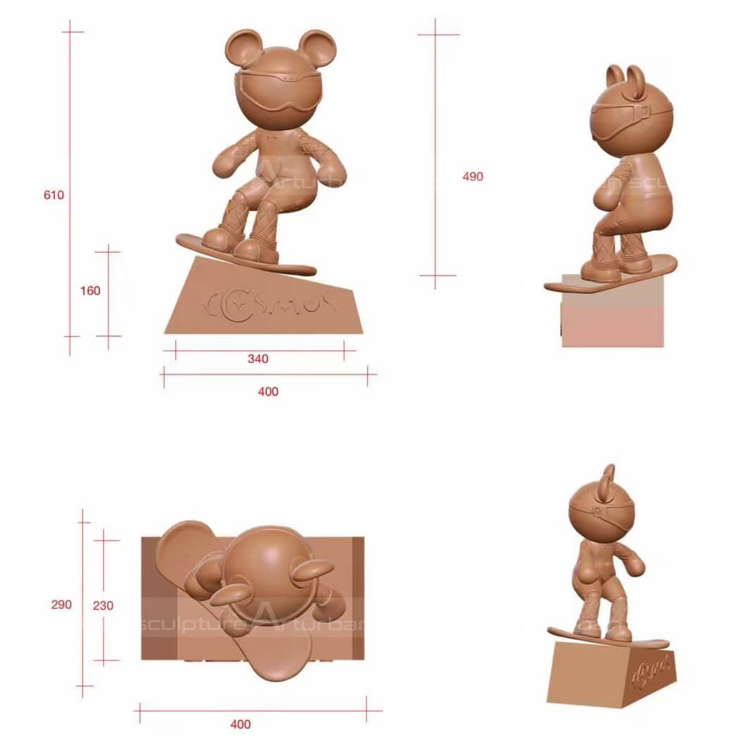 Cartoon Skiing Bear Statue