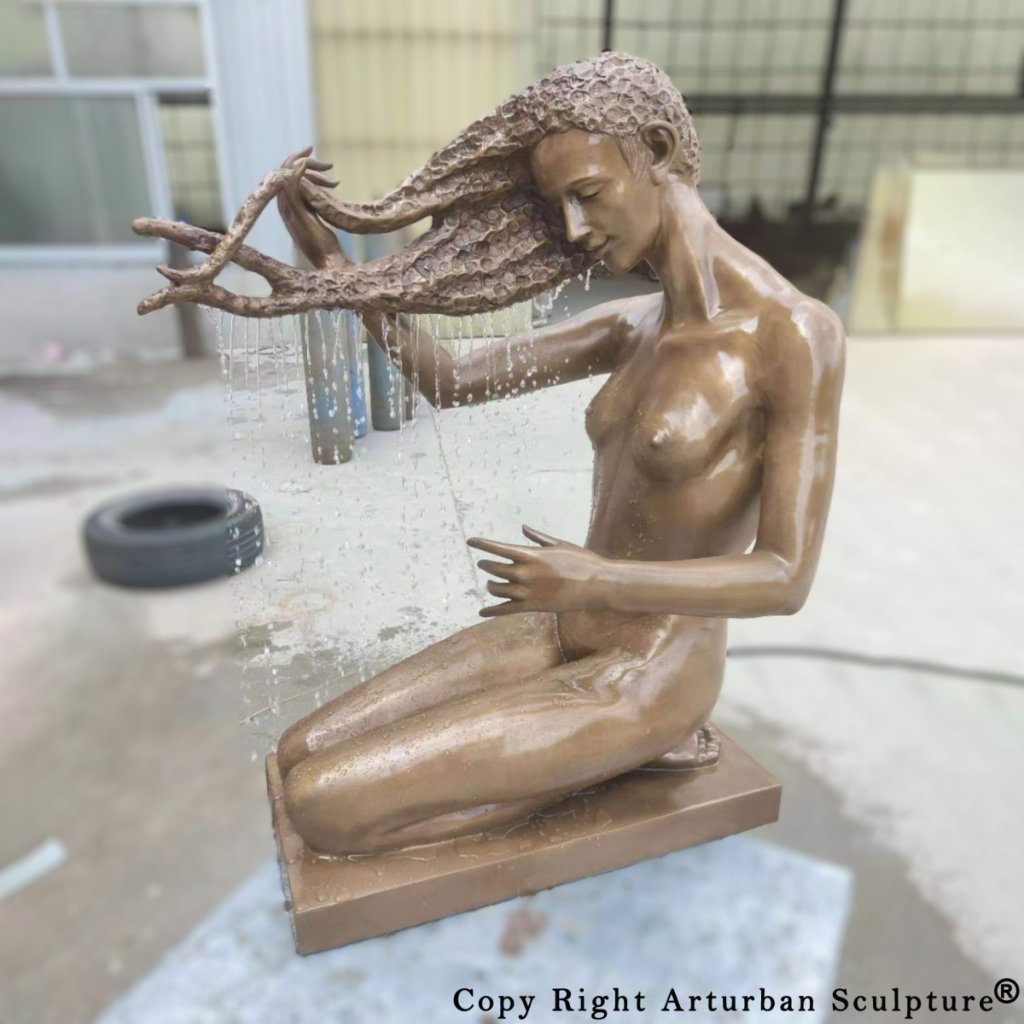 life size bronze woman washing hair statue