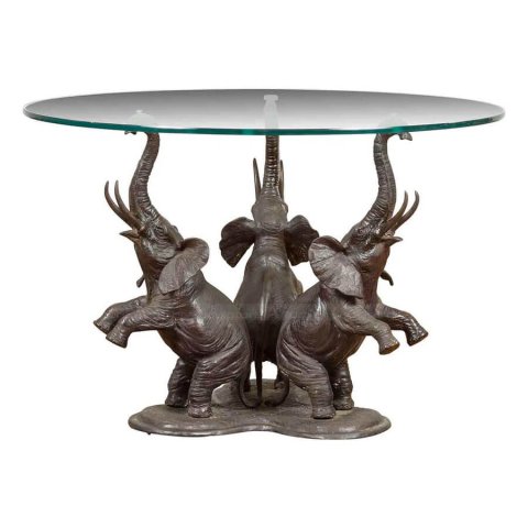 Glass Coffee Table with Elephant Base