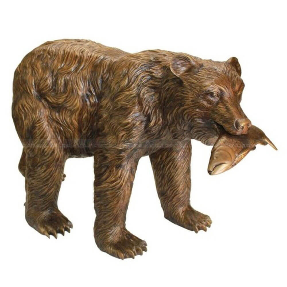 bear with fish in mouth statue