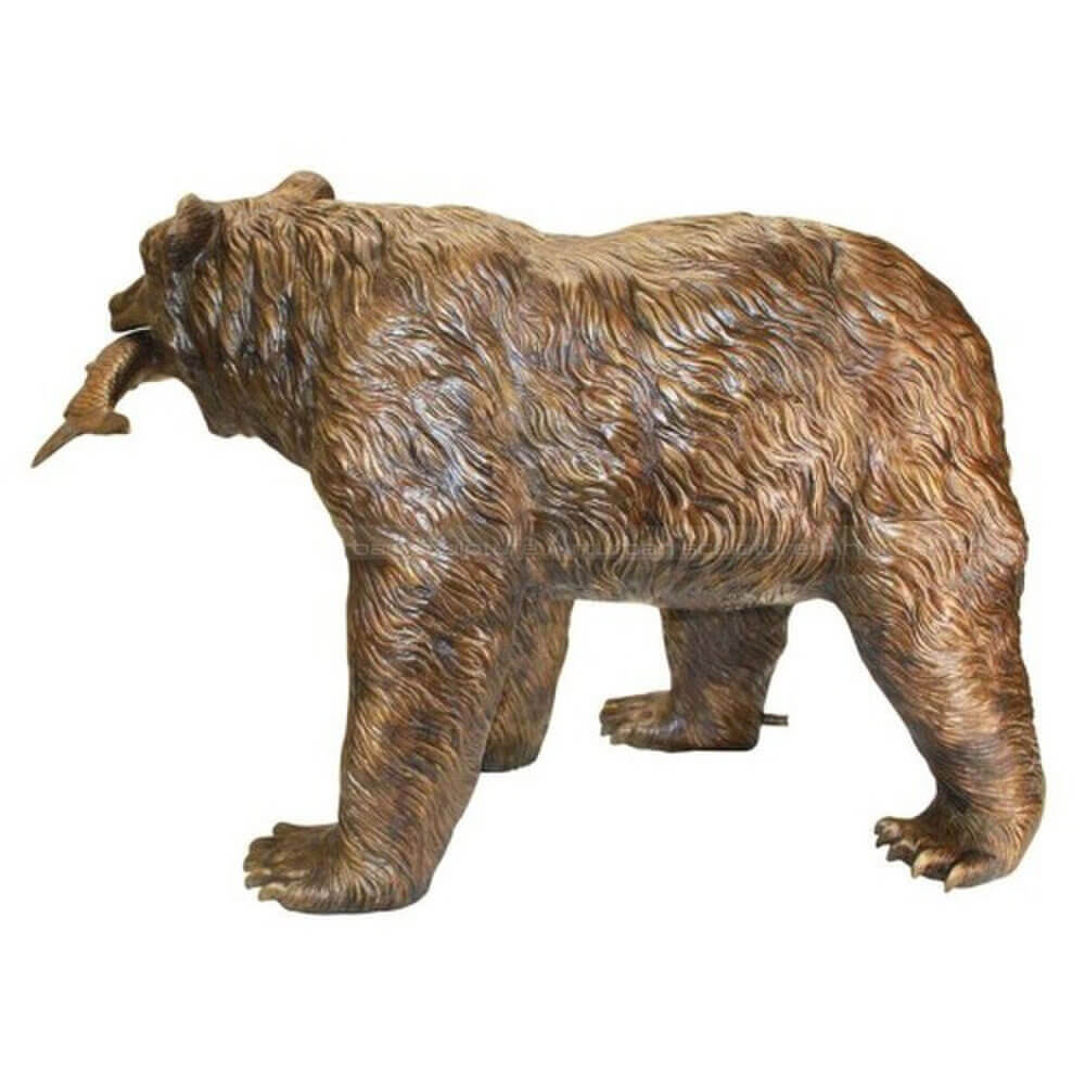 bear with fish in mouth statue