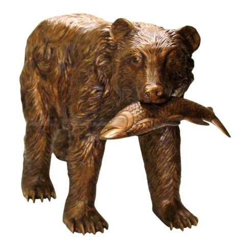 bear with fish in mouth statue