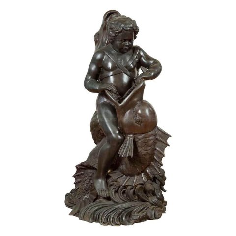 Putto With Dolphin Sculpture