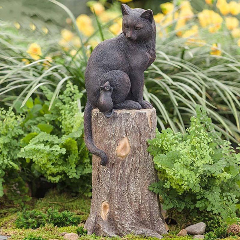 Cat and Mouse on Stump Lawn Ornament