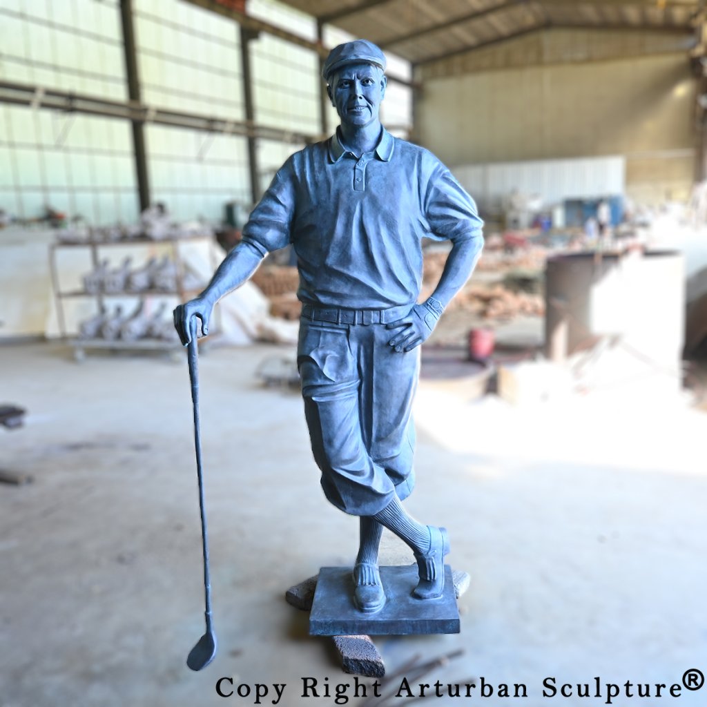 bronze golf statue with club