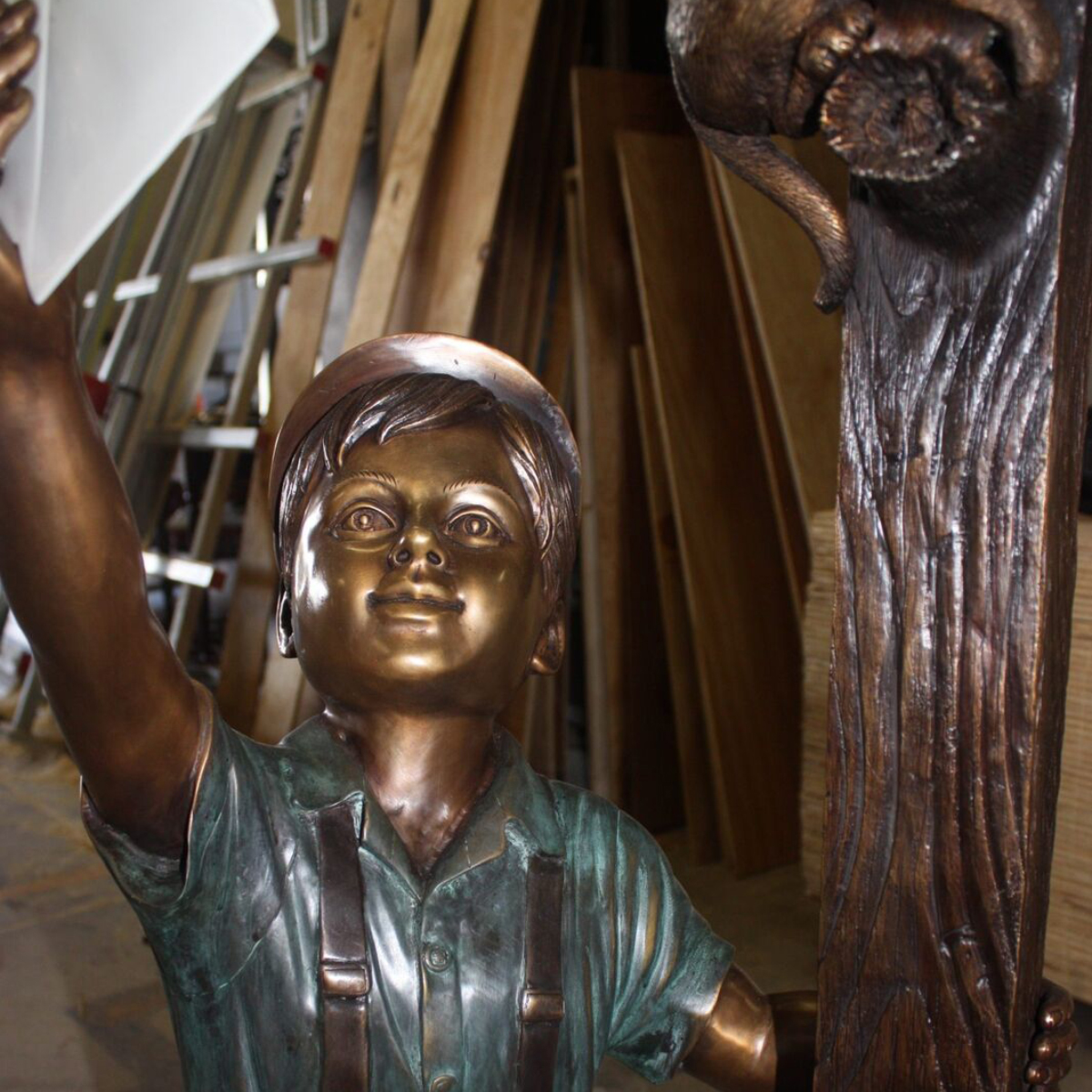 Boy Putting Card in Mailbox Statue