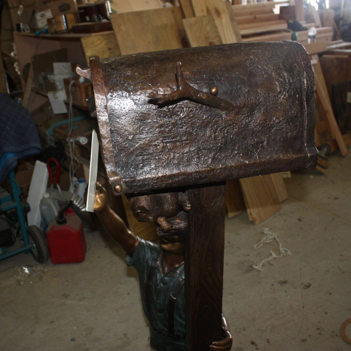 Boy Putting Card in Mailbox Statue