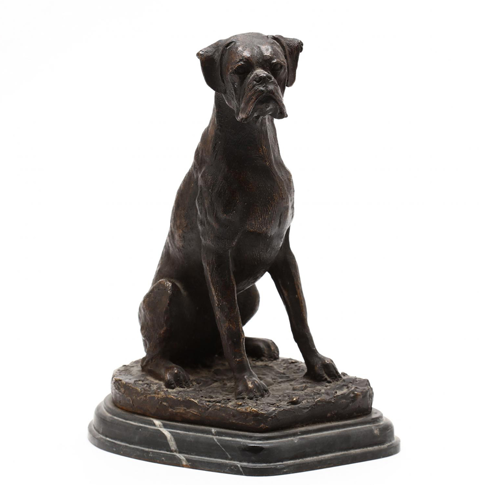 Bronze Boxer Dog Sculpture seated