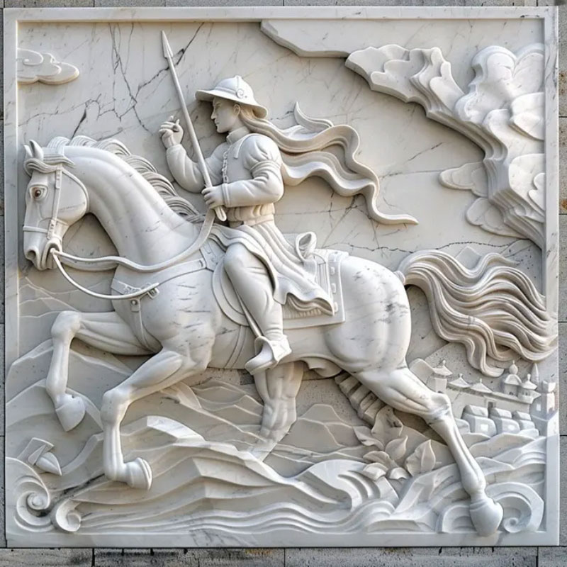 White Marble Horse Riding Relief