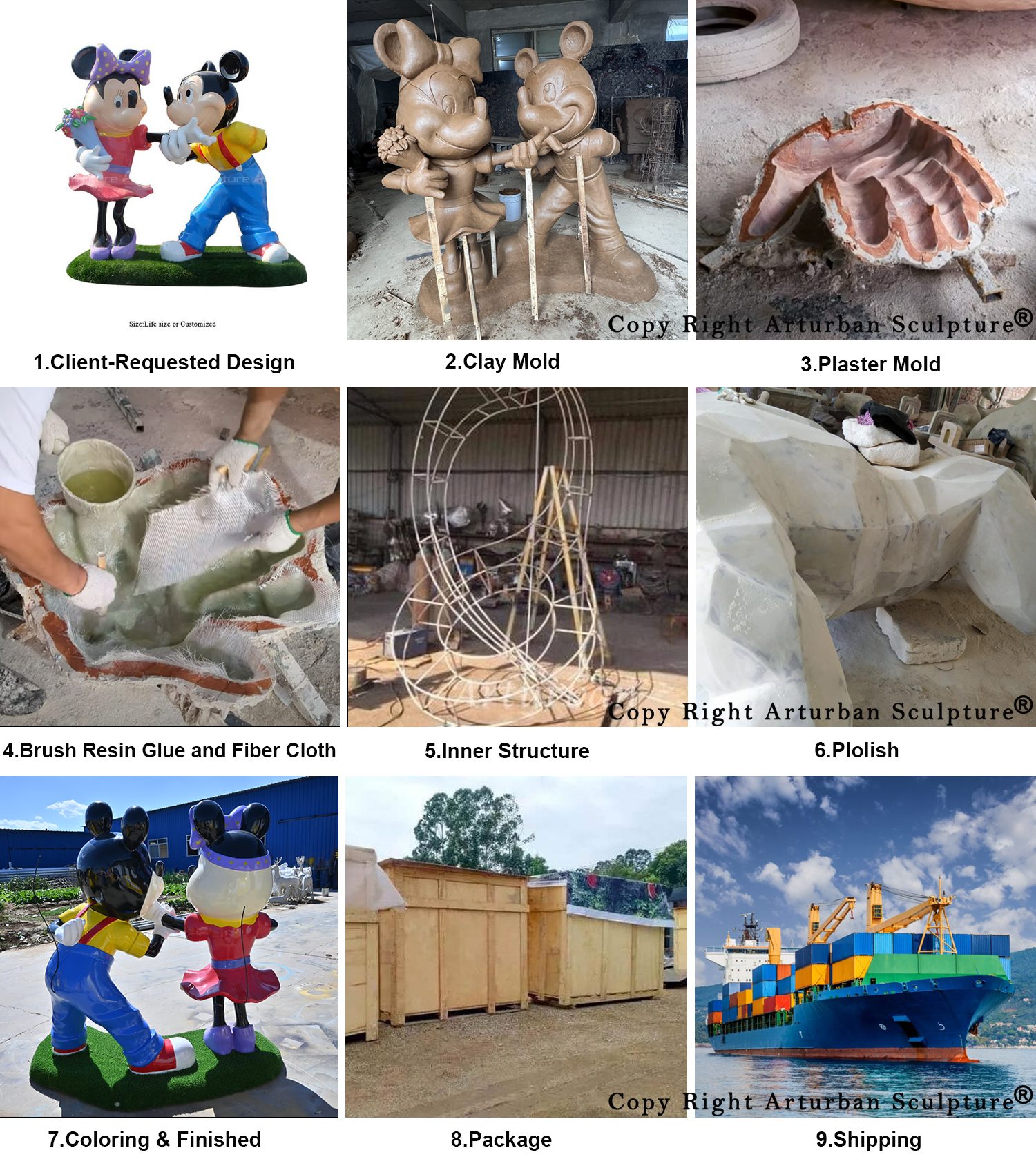 process of making Mickey and Minnie Mouse Garden Statue